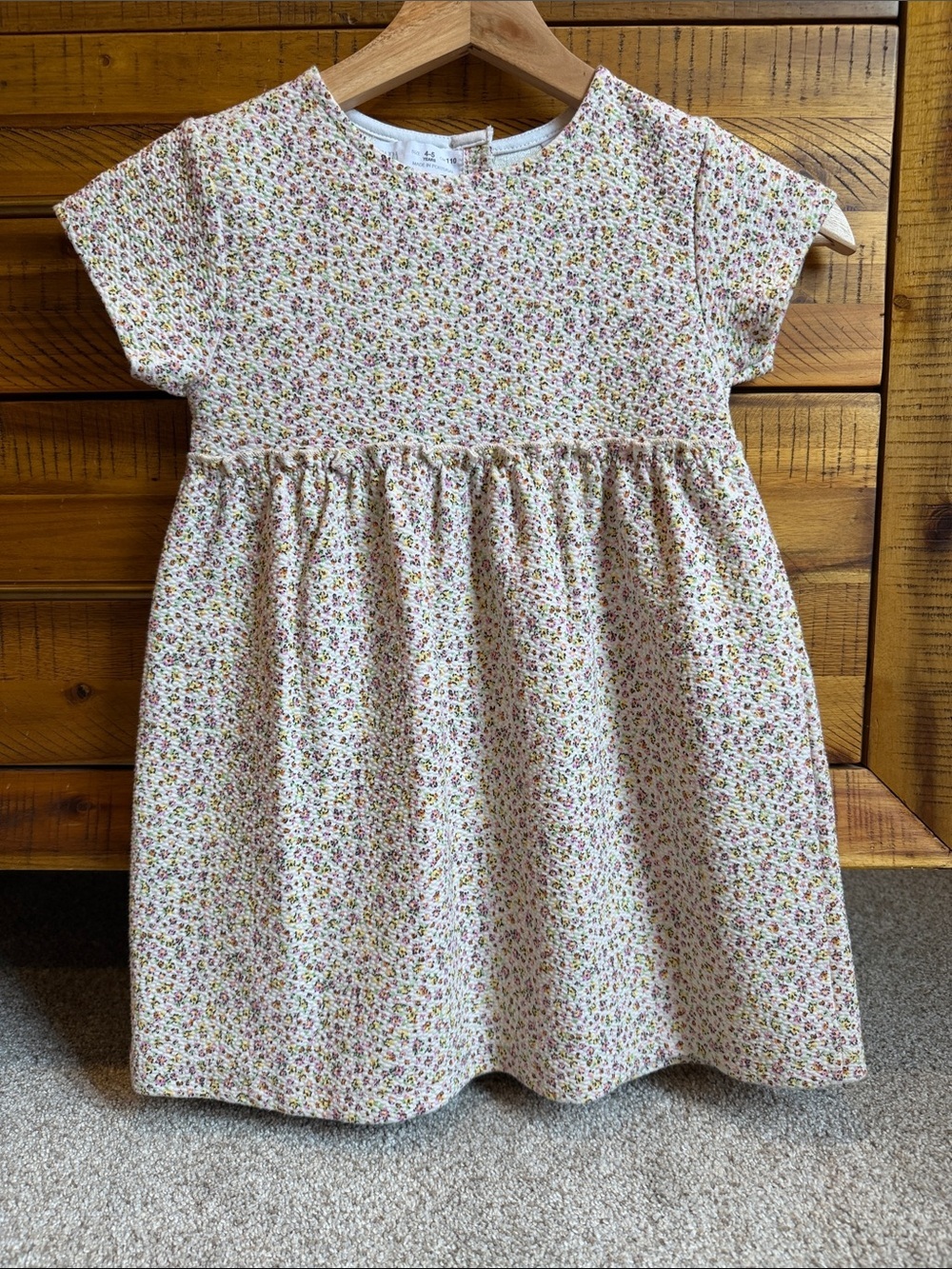 Zara Girls Floral Print Cotton Kids Dress - Pink and Cream